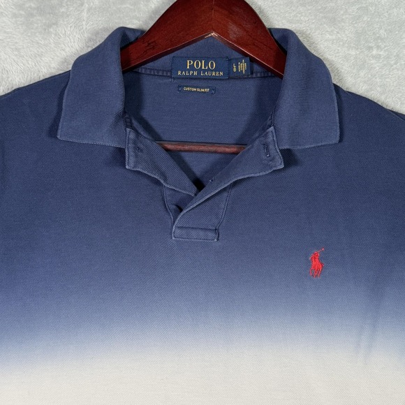 Polo Ralph Lauren Polo Shirt Mens Large Red White Blue Ombre Custom Slim Fit - Picture 2 of 8